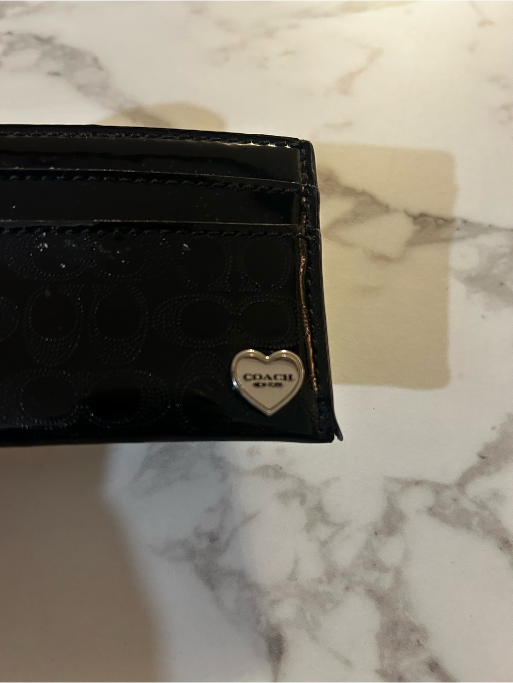 Coach Black Patent Card Holder with Heart Emblem - Picture 4 of 4